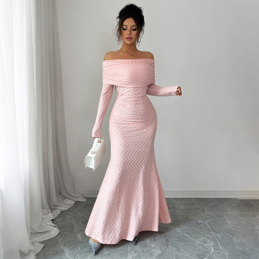 Elegant Simple Off-shoulder Long Sleeve Dress Women's Clothing