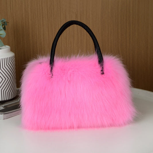 High-end Hand-carrying Square Plush Bag Fur Raccoon Fur Handbag Large Capacity