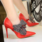 Qaziposh Korean Style Elegant Rhinestone Bow Banquet High Heels – Pointed Toe Stilettos
