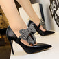 Qaziposh Korean Style Elegant Rhinestone Bow Banquet High Heels – Pointed Toe Stilettos