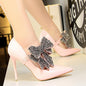 Qaziposh Korean Style Elegant Rhinestone Bow Banquet High Heels – Pointed Toe Stilettos