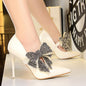 Qaziposh Korean Style Elegant Rhinestone Bow Banquet High Heels – Pointed Toe Stilettos