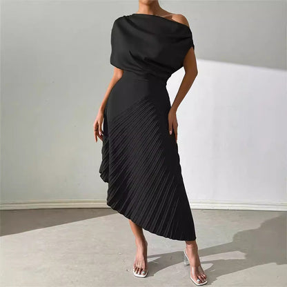 Elegant Ruffled Design Irregular Dress Women
