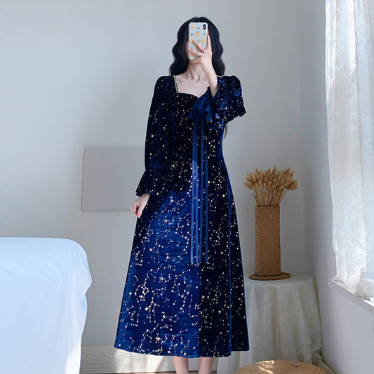 Court Retro Hot Gold Velvet Dress