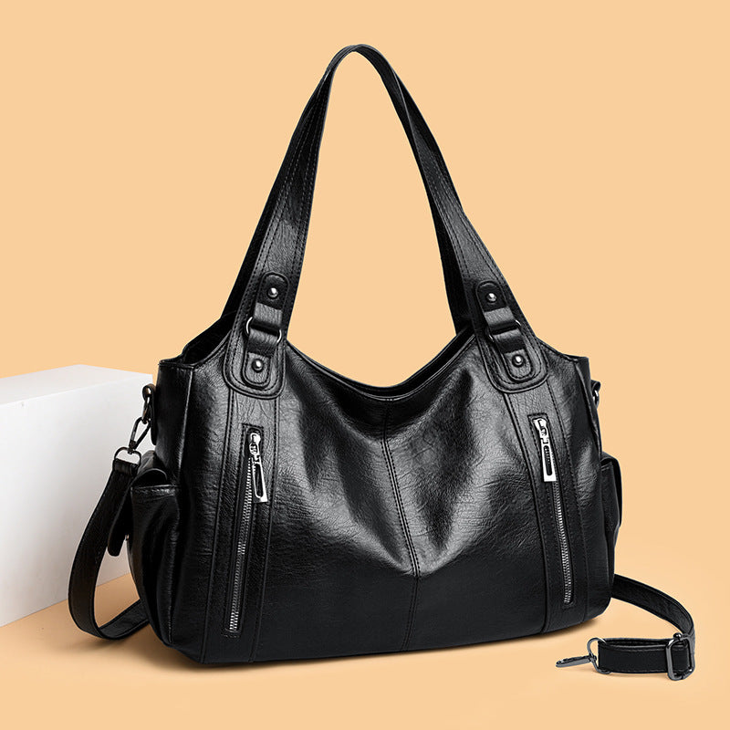 Retro Solid Color Simple Textured One-shoulder Bag Large Capacity Women