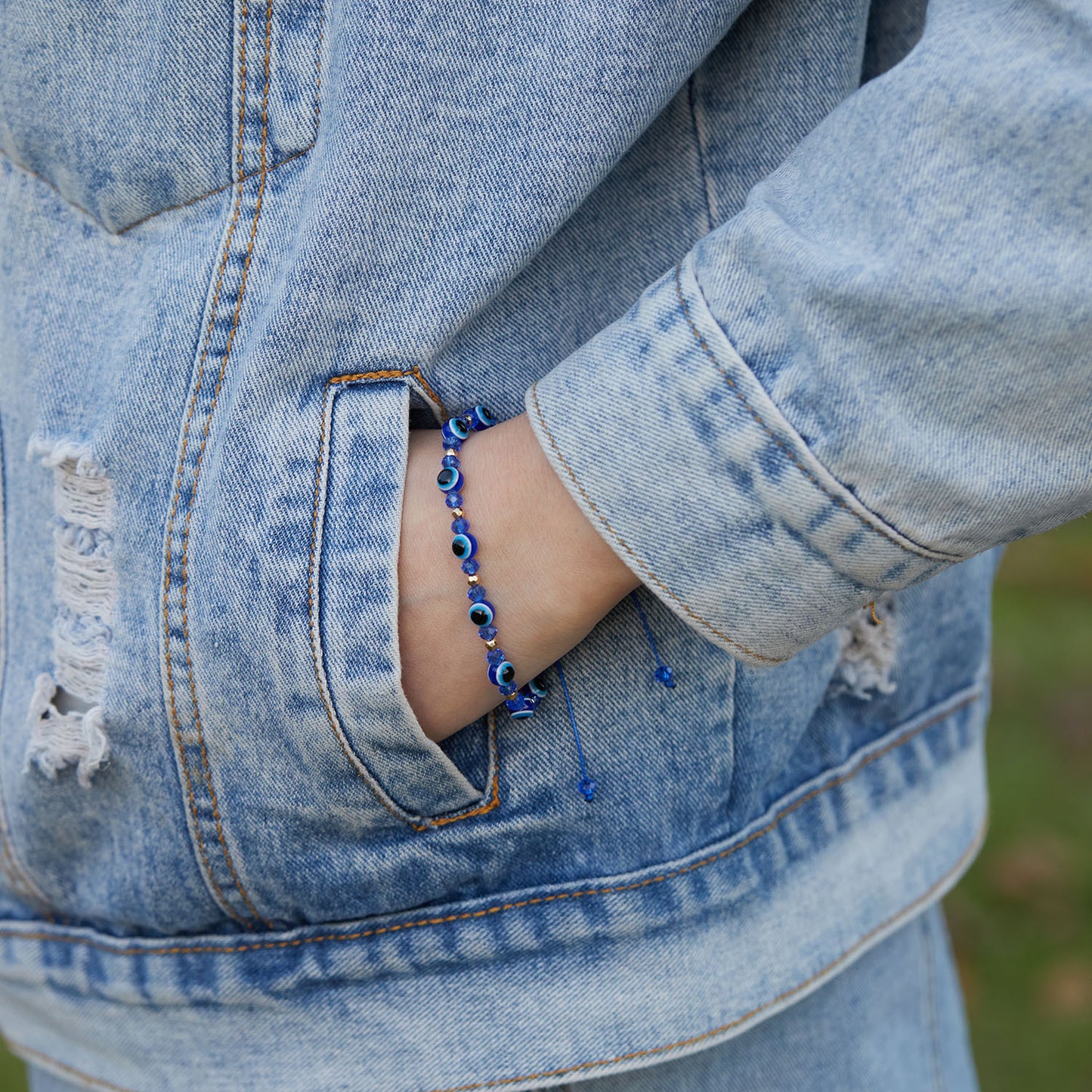Rainbow Eye Crystal Bead Pull Adjustable Bracelet
