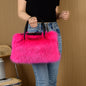 High-end Hand-carrying Square Plush Bag Fur Raccoon Fur Handbag Large Capacity