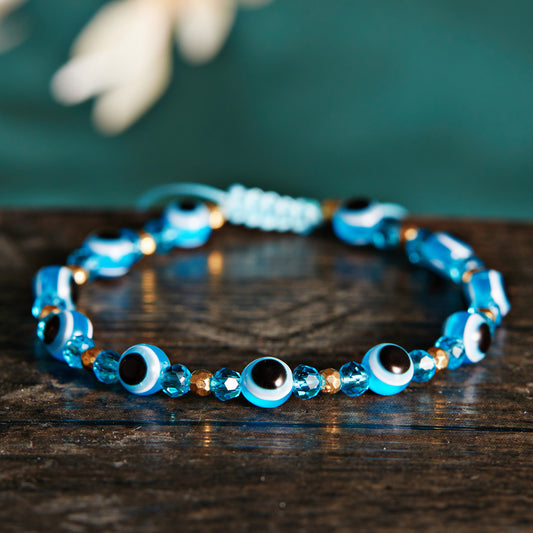 Rainbow Eye Crystal Bead Pull Adjustable Bracelet