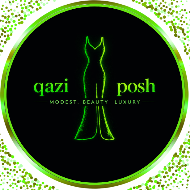 Logo of 'qazi posh' with a green outline on a black background, surrounded by a green circular design.